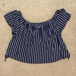 H&M Blue and White Striped Cap Sleeve Top